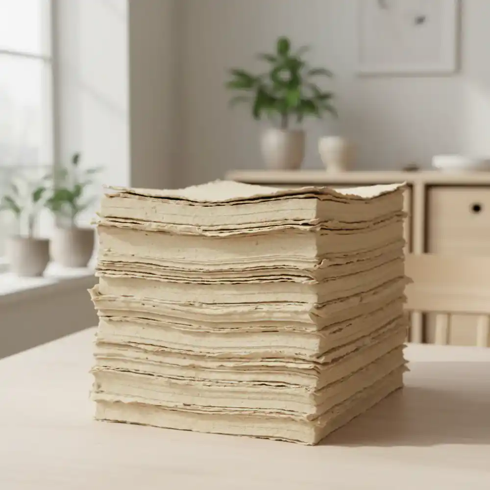 Thick unbleached paper sheets stacked